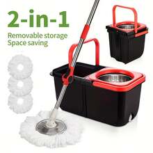 [Spinning Mop Set] 360° Spinning Mop And Bucket Set With Wringer | 3 Microfiber Mop Replacement Heads, 61" Stainless Steel Adjustable Handle For Floor Cleaning, Bathroom, School - Bucket Floor Cleaning System - Thùng phân tách cao cấp - Xem 1