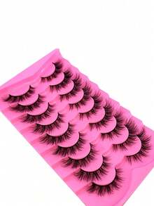 9对柔软蓬松的3D仿貂毛假睫毛，手工卷翘人造貂毛假睫毛，自然浓密睫毛，玫瑰红色睫毛嫁接 - 黑色 - 查看 4
