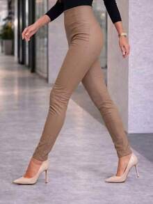 MODAMO REF PK0996 HIGH-WAISTED LEATHER PANTS, ELEGANT AND COMFORTABLE - Beige - View 5