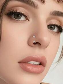 1件/4件套鼻钉套装包含[2个鼻钉+1个穿刺锥+1个球形夹]。不锈钢马蹄形鼻环，镶嵌3毫米立方氧化锆，女士鼻环。18G Y2K风格鼻钉，心形、星形和圆形可选。 - 彩色 - 查看 4