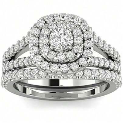 1.5-Carat Moissanite Double-Layered Round Bezel Ring With 925 Sterling Silvery Setting. Wedding/EngaSynthetic Gemstoneent Ring Set, Handcrafted Anniversary Ring, Anniversary Gift, Christmas Gift, Valentine's Day Gift, A Symbol Of Eternal Promise.