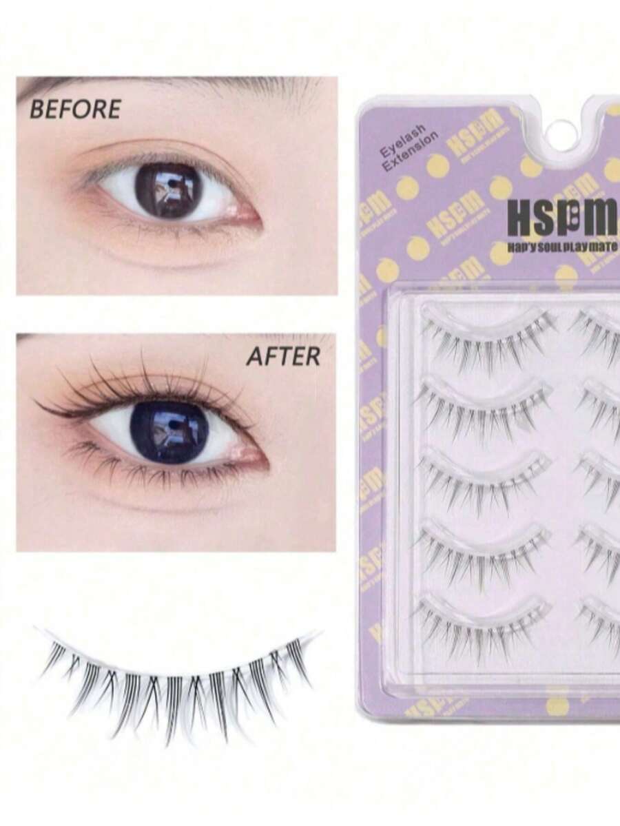 5 Pairs Cartoon False Eyelashes, Fairy False Eyelashes With Transparent & Fine Lash Stems, Cartoon Demon False Eyelashes With Natural & Soft Lashes, Suitable For Beginners - Black - View 1