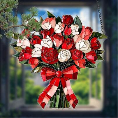 2D Acrylic Rose Sunlight Catcher, Love Theme Decor, Suitable For Home, Garden, Porch, Office, Outdoor Yard, Perfect For Valentine's Day, Mother's Day, Birthday, Anniversary, Retirement Gift, No Power Needed
