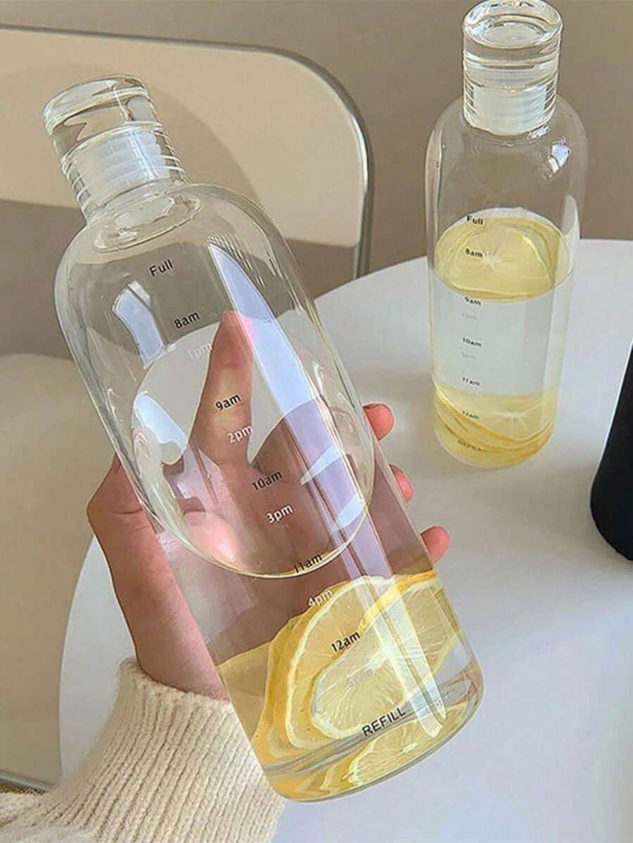 1pc Large Capacity Portable Plastic Water Bottle, Aesthetically Women's Shaker Cup With Time Scale, Glass Juice Bottle - Multicolor - View 1