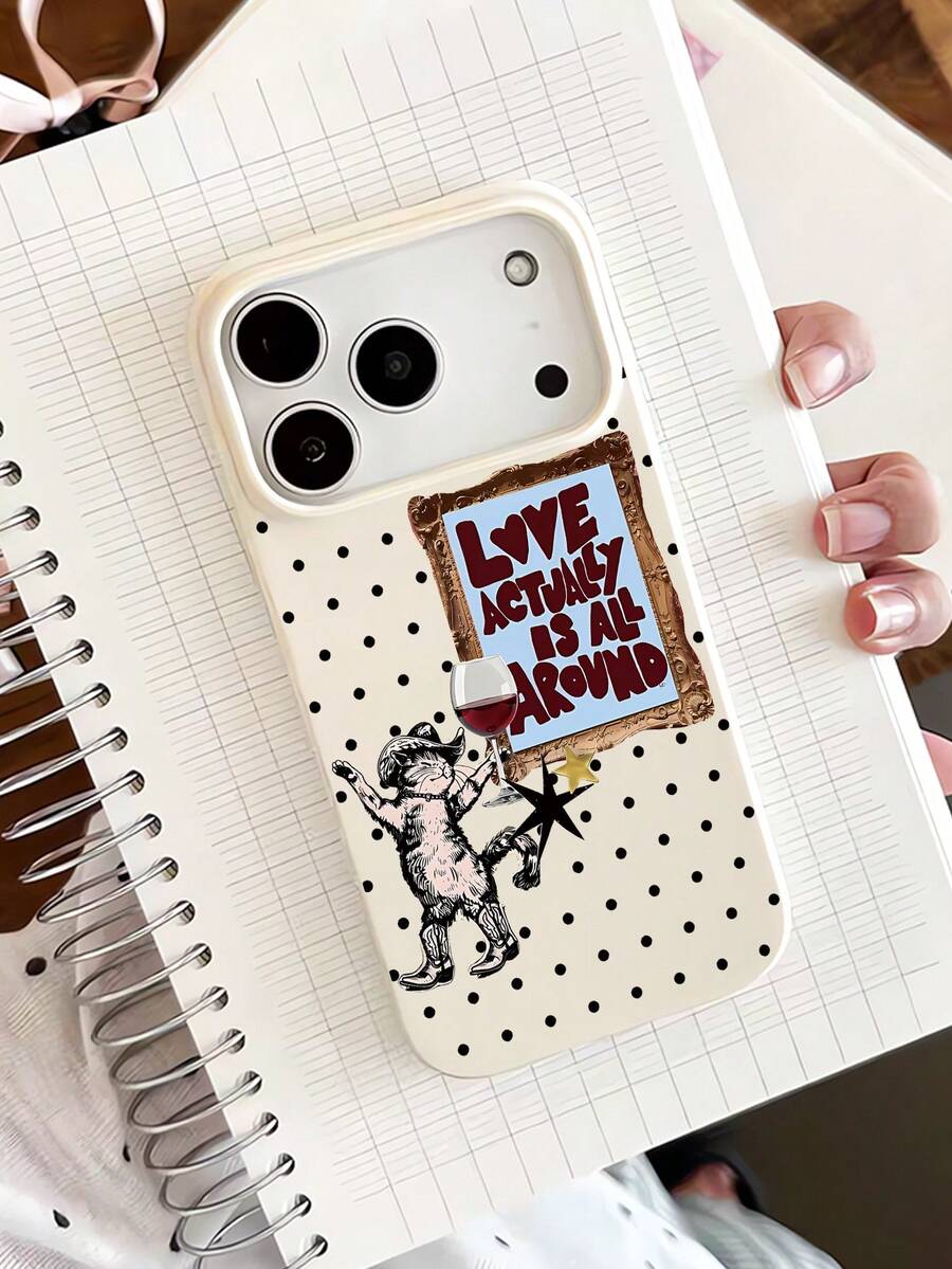 1 pieza Funda de teléfono con borde recto, diseño gráfico de eslogan de gato personalizado de moda, estética, color blanco lechoso, compatible con iPhone 16/16Pro/16Plus/15/15ProMax/15Pro/11/12/13/14ProMax/11Pro/11ProMax/12Pro/12ProMax/13Pro/13ProMax/14Pro/14ProMax, carcasa suave, elegante y creativa - Multicolor - Ver 1