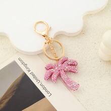 A Stylish And Minimalist Double-Sided Keychain Featuring A Leaf Design Adorned With Sparkling Rhinestones, Perfect For Car Keys Or As A Bag Charm - 綠色 - 查看 6
