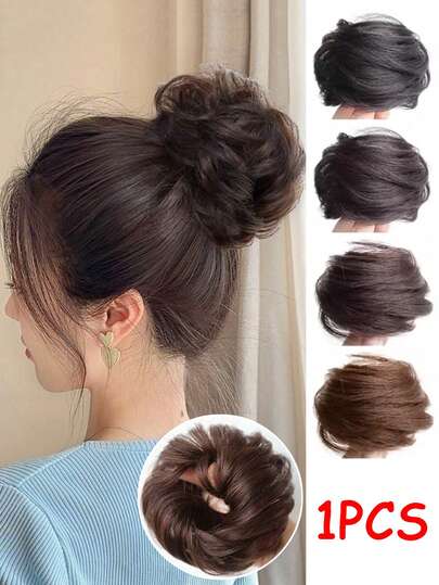 1pc High Ponytail Wig Woman With Naturally Fluffy Hair Bun Flower-Shaped Headband Lazy Hairstyle Accessory Wig Package Hair String Headpiece.