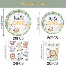 Bộ đồ dùng ăn uống dùng một lần họa tiết động vật cho sinh nhật lần thứ nhất, đĩa tiệc 7/9 inch, đĩa giấy, cốc, khăn ăn dùng một lần, thích hợp cho các dịp lễ, đám cưới, lễ đính hôn, sinh nhật, tiệc tùng, sự kiện kỷ niệm. - Nhiều màu - Xem 10