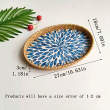 1pc Oval Rattan Colorful Shell Tray, 10.63 X 7.09 X 1.18 Inches, Rattan Colorful Shell Storage Basket, Home Decor, Jewelry Storage, Living Room, Dining Room Tabletop Decor - Colorful Shells - View 27