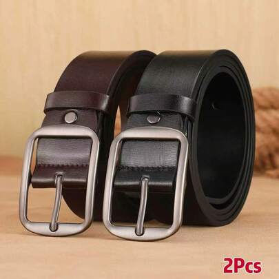 1pc Men's Fashion Belt, Faux Leather Belt, Metal Buckle - Stylish Designer Belt, Black/Brown, Casual Accessory | Fashion Belt | Exquisite Craftsmanship, Suitable For Summer, Campus, Business, Gift For Boyfriend, Husband, Father, Men, Daily Wear, , Youth, Outdoor