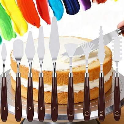 9/5/4件套不锈钢蛋糕刮刀，奶油和糖霜刮刀，DIY蛋糕装饰工具，糖粉花制作工具，光滑糖霜刮刀，斜角搅拌刮刀，切割刮刀，填充工具