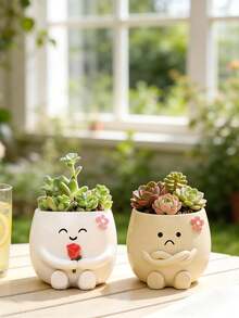 Smiling Face Planter, Cute Rocking Chair Design, With Drainage Hole, Funny Small Flower Pot, Suitable For Indoor Succulents, Unique Gift For Plant Lovers - Multicolor - View 17
