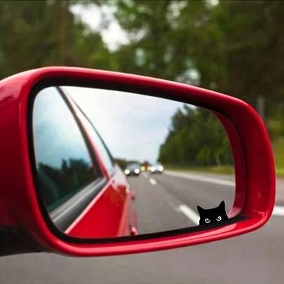 1pc Black Cat Peeping Sticker - Hidden Button Pops Out PVC Vinyl Privacy Decor, Easy To Install On Car Rearview Mirror (No Tools Required)