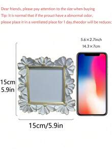 1pc White Resin Frame With Gold Trim, 3D Daisy Flower Pattern Decorative Photo Frame, Square Shape For Home Desktop Display, Horizontal & Vertical Use, Suitable For Home Decor And Photography Props. - Multicolor - View 11