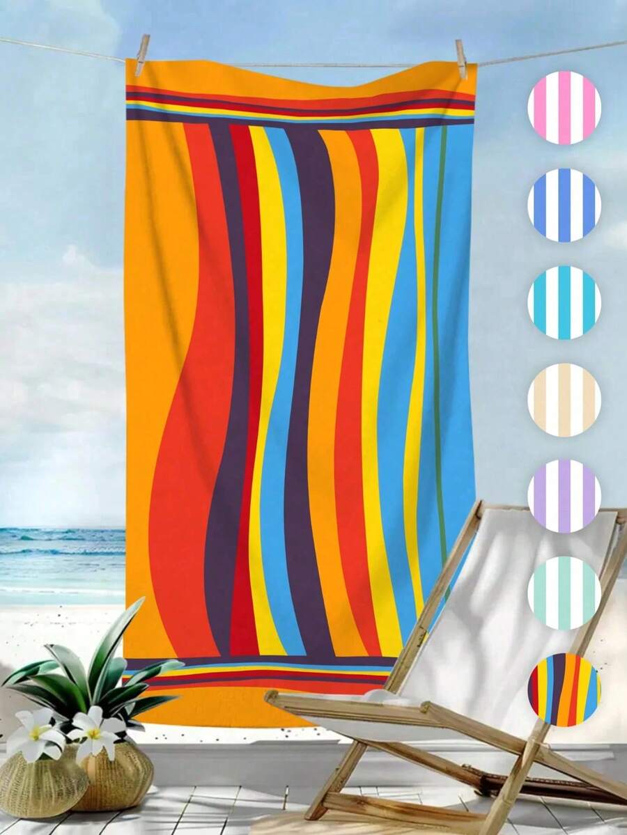 1pc Simple Striped Beach Towel, Extra Large Microfiber Quick Dry Water Absorbent Beach Towel, Anti-Sand Beach Blanket, Suitable For Travel, Swimming Pool, Yoga, Gym, Beach, Holiday Essentials (Single-Sided Printed), Beach Accessories, Pool Float - Large Beach Towels, Microfiber Beach Towel, Round Beach Towel, Striped Beach Towel, Good For The Beach, Dries Fast, Soft Beach Towel, Summer Essential, Cute Beach Towel, Cruise Essentials, Pool Essentials, Vacation Essentials, Camping Essentials, Beach Essentials, Beach Accessories For Women, Beach Towels Oversized - Color - 查看 1