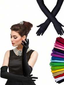 5 Stück/1 Stück 21-Zoll Satin Opernhandschuhe für Frauen, elegante Handschuhe in Ellbogenlänge, Halloween Kostüm Accessoire, Hochzeit Frühling/Sommer Handschuhe mit UV-Schutz - A - Übersicht 2