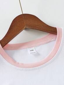 Bộ đồ 2 món cho bé gái tuổi teen, họa tiết đại dương mộng mơ, áo thun rộng in hình vỏ sò và sao biển kết hợp với quần short kẻ sọc, phong cách "Salty Soul", thích hợp cho mùa hè đi biển, đi học và mặc thường ngày. - Hồng - Xem 4