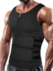 Men's Double Waist Cinch Shapewear Zipper Closure Abdominal And Bust Support Vest Gym Sweat-Proof Body Shaper Sculpting Belly Fat - Black - View 8