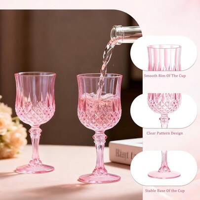 7 Oz (Approx. 198.4g) Reusable Vintage Stemmed Glasses, Unbreakable Crystal Water Goblets, Suitable For Weddings, Parties, Easter, Available In Green, Pink, Blue