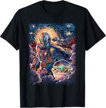 The Mandalorian & The Child Starry Night Style T-ShirtStarss Warss Summer Shirt  Machine Washable Casual Everyday Top Leisure Clothing, Urban Style, Easy Care, Breathable Material - Black - View 8