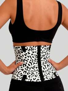 1 件女士粉色豹纹束腰带，腹部瘦身弹力腰带，适合健身、日常穿着、运动 - 黑與白 - 查看 4