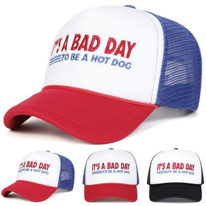 1Piece Men Letter Pint Color Block Baseball Cap Mesh Hat Outdoor Adjustable Sunscreen Leisure Hat Spring Autumn Travel Tourism Beach Vacation