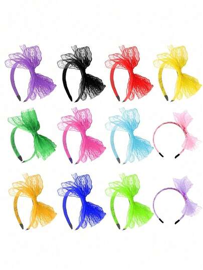 1/3 chiếc băng đô ren nơ màu neon kiểu thập niên 80 dành cho nữ, thích hợp cho phụ kiện tóc cosplay, lễ hội hóa trang retro thập niên 80.