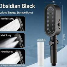 Three-Stage Pressure-Boosting Microphone-Shaped Showerhead With High-Flow Handheld Sprayer, Home Bathroom Shower Set - Black Shower Head - View 7