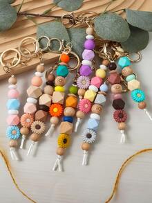 1 pieza Accesorio colgante de mochila con cuentas de madera y silicona con estilo bohemio de margarita, llavero anti-pérdida, regalo para maestros/Día de la Madre, accesorios para el coche, accesorios lindos góticos y Y2K - Multicolor - Ver 6