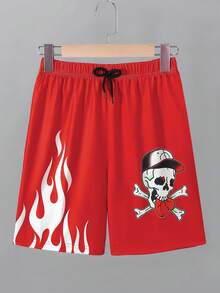 Conjunto de camiseta de manga corta y pantalones cortos con estampado de letras y calavera para niño preadolescente - Negro - Ver 7