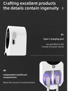 1pc Rechargeable 600mAh Intelligent Sensing Wall Mounted Toothbrush Holder, Multi-Purpose Toothbrush Sterilizer, Intelligent Toothbrush Holder, Toothbrush Holder, With Automatic Air Drying Function - Multicolor - View 9