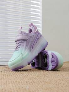 1 Pair Unisex Fashion Comfortable Breathable Versatile Hook And Loop Sports Shoes, Patchwork Contrast Color Athletic Style Roller Skate Shoes, Campus Skateboard Shoes, Holiday Essential - Purple - View 4
