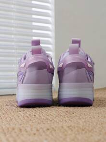 1 Pair Unisex Fashion Comfortable Breathable Versatile Hook And Loop Sports Shoes, Patchwork Contrast Color Athletic Style Roller Skate Shoes, Campus Skateboard Shoes, Holiday Essential - Purple - View 6