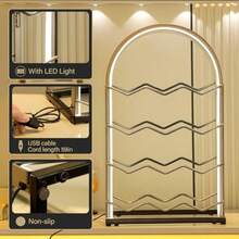 Estante de vino LED para encimera 12 botellas estante de vino de metal soporte de mesa para gabinete despensa almacenamiento de botellas de vino  855595 - 12 botellas con luz LED - Ver 4