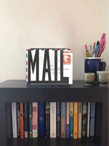 1pc Modern Black Metal Letter Rack, With Hollow Engraved Mail Design, Desktop Envelope And Document Storage Organizer For Office - Black - View 3