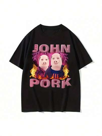 Kingsday Men's Orange Shirt With Ninetta Graphic Design - Shirt Featuring John Pork Funny Pig, Suitable For Men And Women. This Casual,  Shirt Combines Humor With A Comfortable Crew Neck Design, Made From High-Quality Materials.