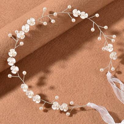 1pc Pearl Flower Soft Chain Headband For Women
