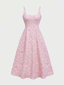 Summer Wedding Elegant Solid Color Sophisticated Lightweight Dress, Fitted Waist Spaghetti Strap Midi Dress, Pink Party,Casual Dress - 黃色 - 查看 11