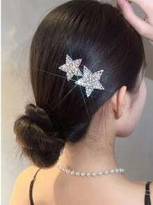 1 chiếc kẹp tóc hình ngôi sao màu bạc đính đá lấp lánh dành cho nữ, lý tưởng để tạo kiểu tóc mái rẽ ngôi và giữ nếp tóc con. Hình bông tuyết dễ thương. 2k, Phụ kiện tóc, Kẹp tóc, Kẹp càng cua, Kẹp tóc, Ghim cài tóc - Bạc - Xem 8