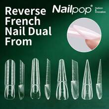nailpop Long 5D Dual Form For Reverse French, Embeddable Ultra-Thin Seamless Pre-Cut Nail Forms With Gel Scoop, Magic Caps Zone French Square Nail Dual Form For Beginners & Pros Builder Nai Gel Acrylic Tools, 15 Sizes, 150Pcs/Box - Clear - View 1