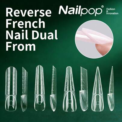 nailpop Khuôn tạo hình móng 5D dài hai mặt cho kiểu móng Pháp ngược, khuôn tạo hình móng siêu mỏng, liền mạch, có thể nhúng vào gel, kèm dụng cụ xúc gel, khuôn tạo hình móng vuông kiểu Pháp hai mặt Magic Caps Zone dành cho người mới bắt đầu và chuyên nghiệp, dụng cụ tạo hình móng gel acrylic, 15 kích cỡ, 150 chiếc/hộp