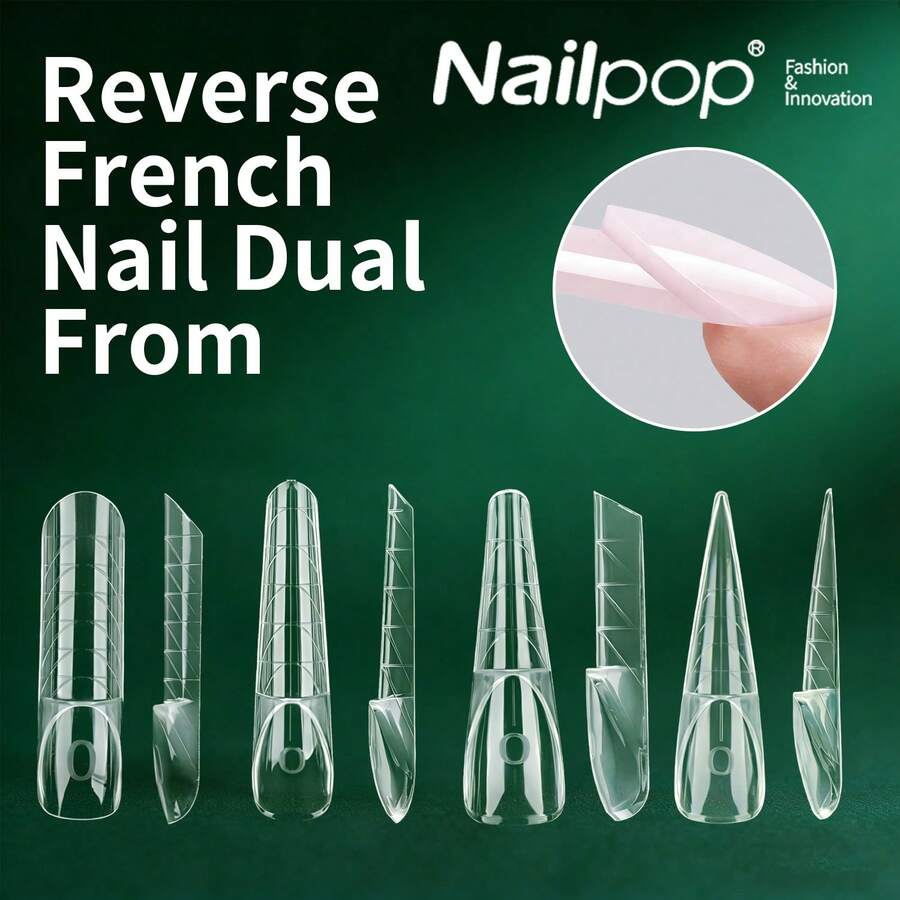 nailpop Long 5D Dual Form For Reverse French, Embeddable Ultra-Thin Seamless Pre-Cut Nail Forms With Gel Scoop, Magic Caps Zone French Square Nail Dual Form For Beginners & Pros Builder Nai Gel Acrylic Tools, 15 Sizes, 150Pcs/Box - Clear - View 1
