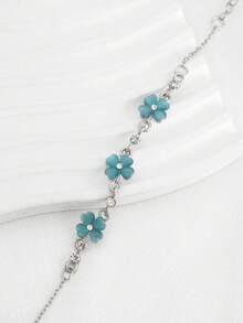 1pc Romantic Floral Garden Style Delicate Flower Bracelet, Full Of Feminine Charm - Baby Blue - View 4
