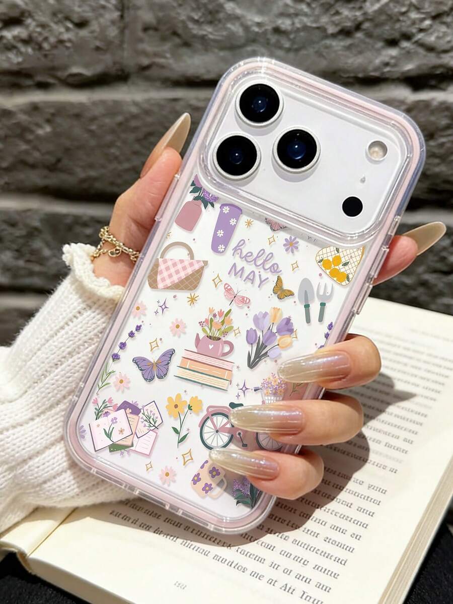 1个独特的紫色蝴蝶图案粉色双层透明TPU手机壳，兼容 16/16Pro/15/15ProMax/15Pro/11/12/13/14ProMax/12Pro/12ProMax/13Pro/13ProMax/14Pro/14ProMax，创意优雅 - 彩色 - 查看 1