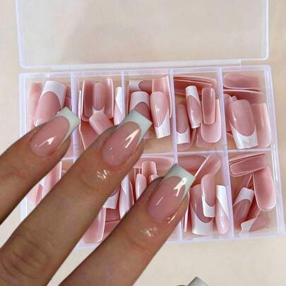 120pcs Rectangular Minimalist French Style False Nails, Upgrade Your Style, Suitable For Women And Girls DIY