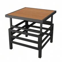 Garden Furniture Set (2 Double Sofas Plus 1 Footstool), 1 Plastic Table With Lift-Up Top, Frame Made Of Galvanized Iron, Including Seat Cushions And Pillows, With Small Side Table, Small Extendable Tabletop - Grey - View 5