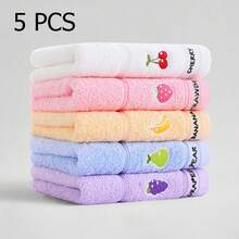 5条柔软棉质水果图案刺绣面巾，适合日常沐浴使用 - 多色 - 查看 2