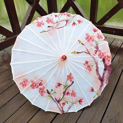 1pc Portable Lightweight Wooden Oriental Paper Umbrella - Multifunctional For Sunshade, Rain Protection And Holiday Decoration, Suitable For All Seasons