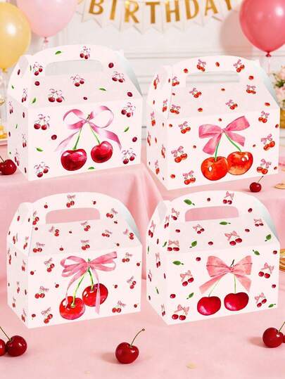 12pcs Cherry Party Gift Boxes, Cute Girl Theme Party Candy Boxes, Small Portable Gift Boxes For Mother's Day Wedding Bridal Shower Baby Shower Wedding Party Supplies(2 Patterns).