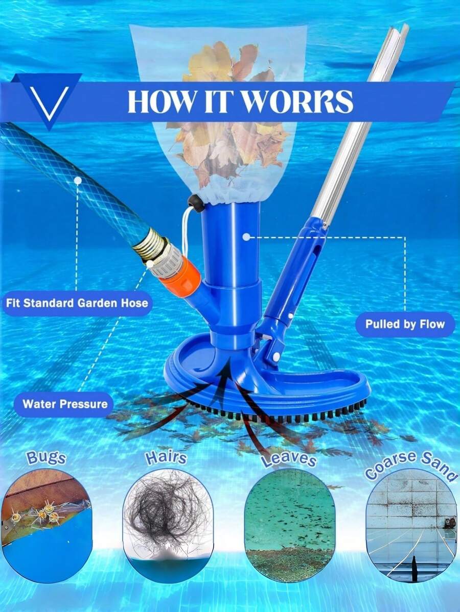 1pc ABS Plastic Handheld Pool Cleaner: Underwater Leaf Removal Device, Brush, Flexible Hose Connector And Portable Storage Bag. Perfect For Pool Cleaning On The Ground. Standard Interface, Ideal For Cleaning Debris In The Pool.